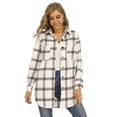 thumbnail image 1 of Powerdelux Women's Vintage Lapel Button Down Long Plaid Woolen Coat Brushed Tartan Over Shirt Jacket, 1 of 5