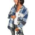 thumbnail image 1 of Powerdelux Womens Plaid Shacket Casual Oversized Flannel Long SleeveBlouses Tops Lapel Button Down Shirt Jacket, 1 of 3