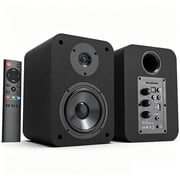 80W Active Bookshelf Speakers, Record Player Speakers with 4 Inch Woofer, Stereo Studio Monitor Speakers, Bass & Treble Adjust TV Speakers with USB/Optical/AUX Input for PC, Black