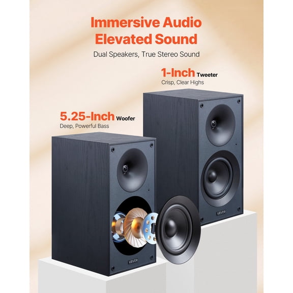 Powered Bookshelf Speakers, 25W x 2, Active Studio Monitor Speaker with 5.25 Inch Woofer, Bluetooth/RCA/Coaxial/Optical/USB/Subwoofer Connection, Wood