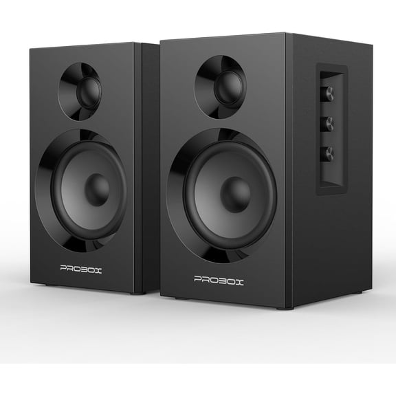 Powered Bookshelf Speakers HiFi Computer Gaming Monitors with Bluetooth 5.3 & 24-Bit USB DAC Stereo Speaker PC Speakers 3.5" Woofer,1" Silk Dome Tweeter, Adjustable Bass/Treble BT16-Black