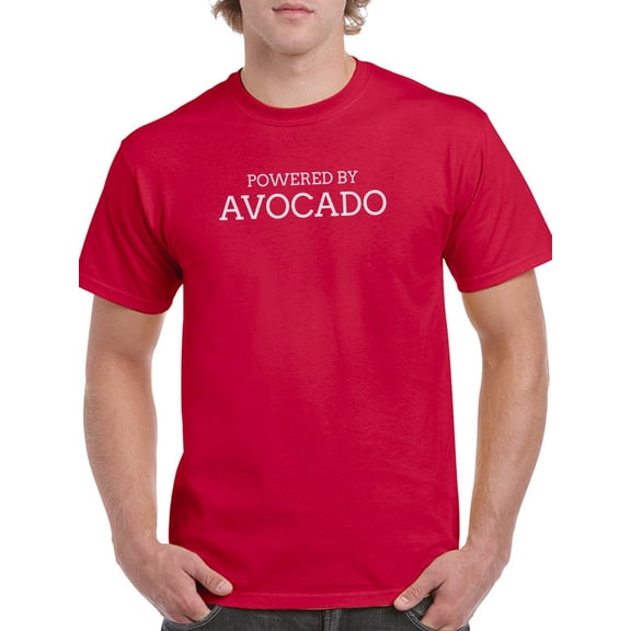 "Powered By Avocado" Cute Vegan Quote Men Red T-Shirt, Male Medium