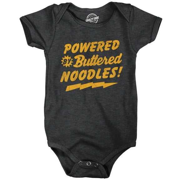 Powered By Butter Noodles Baby Bodysuit Funny Sarcastic Food Graphic Novelty Jumper for Infants