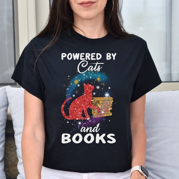 Powered By Cats And Books Black Dark Heather Celebration Style With ...