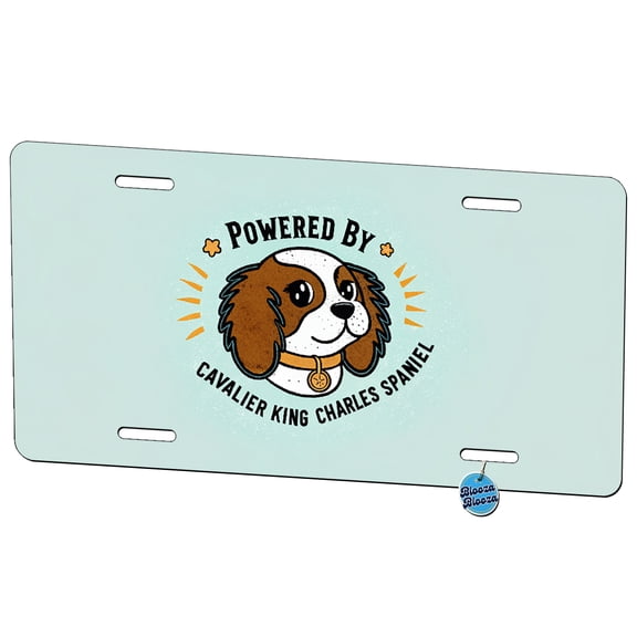 Powered By Cavalier King Charles Spaniel Dog Metal Novelty License Plate
