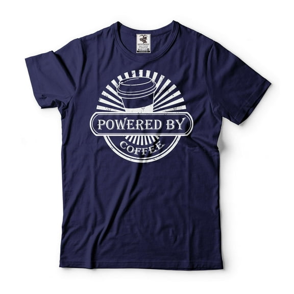 Powered By Coffee Shirt Coffee Lover Shirt Mens Womens Funny Shirt Funny Birthday Gift (X-Large Navy Blue)