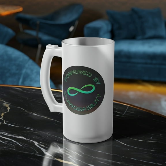 Powered By Infinite Improbability 16 0z Frosted Glass Beer Mug by JC Designs