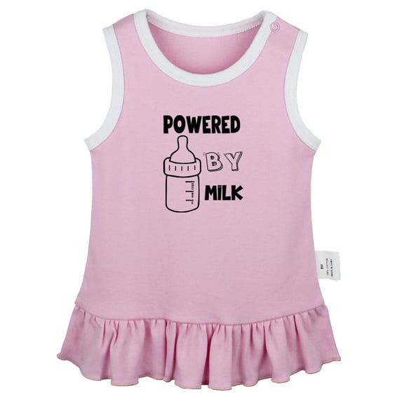 Powered By Milk Funny Dresses For Baby, Newborn Babies Skirts, Infant Princess Dress, 0-24M Kids Graphic Clothes (Pink Sleeveless Dresses, 18-24 Months)
