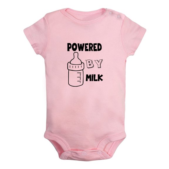 Powered By Milk Funny Rompers For Babies, Newborn Baby Unisex Bodysuits, Infant Jumpsuits, Toddler 0-24 Months Kids One-Piece Oufits (Pink, 12-18 Months)