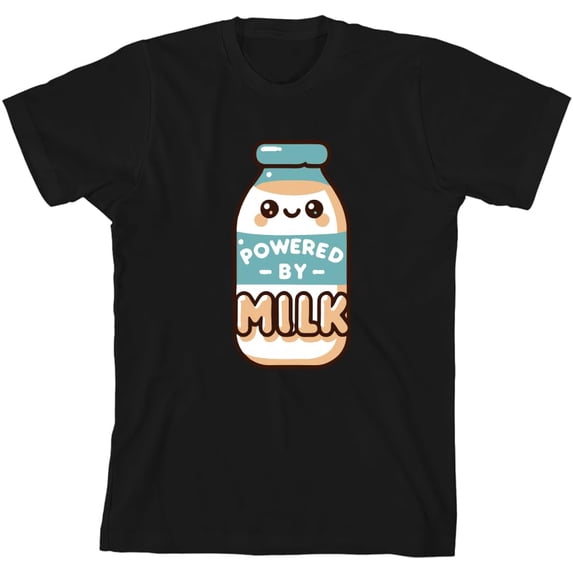"Powered By Milk" Youth Black Crew Neck Short Sleeve Tee-XXL