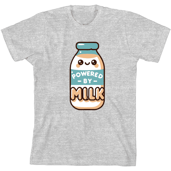 "Powered By Milk" Youth Heather Gray Crew Neck Short Sleeve Tee-Small