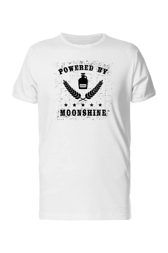 Powered By Moonshine. Whiskey T-Shirt Men -Image by Shutterstock, Male Medium