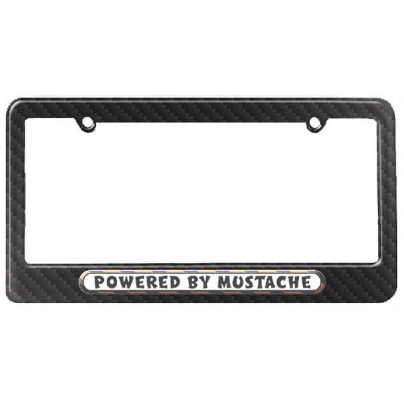 Powered By Mustache License Plate Frame