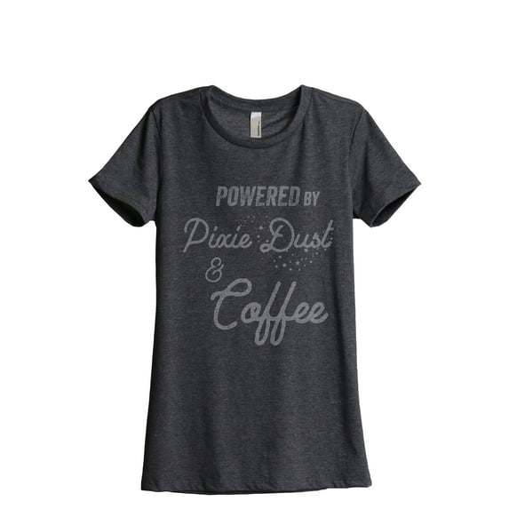 Powered By Pixie Dust And Coffee Women's Fashion Relaxed T-Shirt Tee Charcoal Grey 2X-Large
