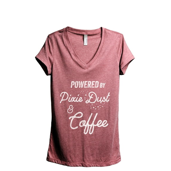 Powered By Pixie Dust And Coffee Women's Fashion Relaxed V-Neck T-Shirt Tee Heather Rouge Medium