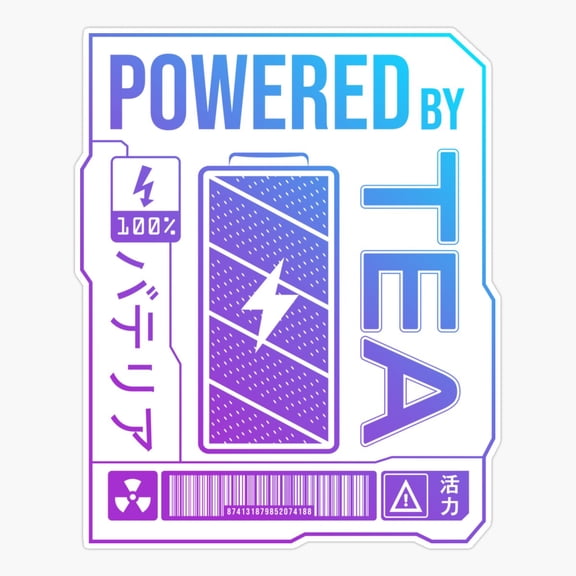 Powered By Tea - Neon Label Er, Phone Decal Water Bottle Stickers Car Decals, Funny Birthday Gift