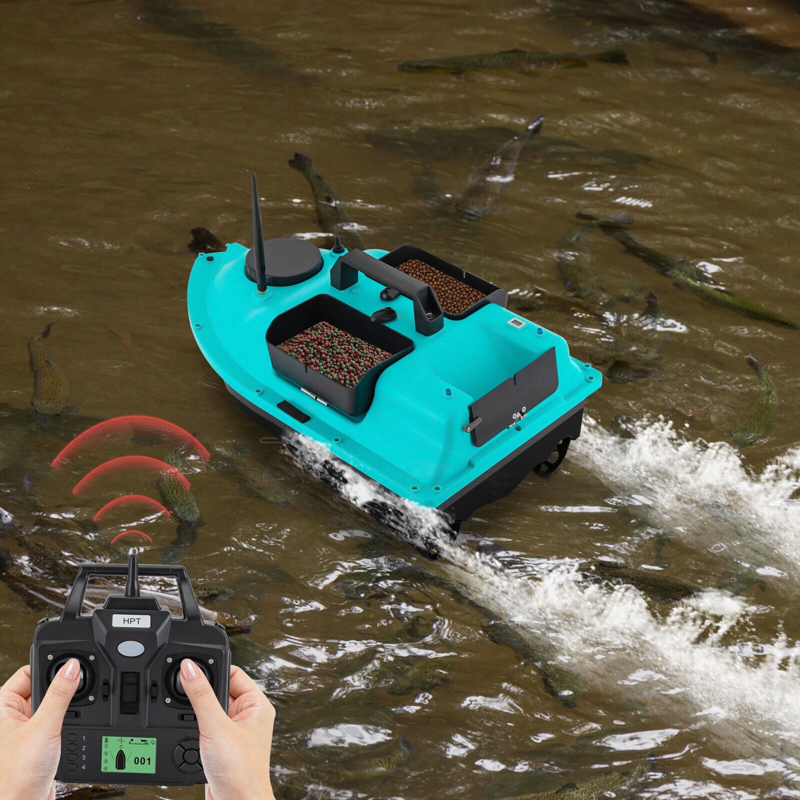 Powered By Twin 390 Motors With 52W Of Power Blue Fishing Bait Boat, RC Fishing Boat, Bait Boat for Surf Fishing