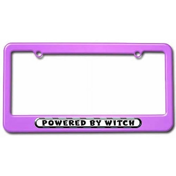 Powered By Witch License Plate Tag Frame, Multiple Colors