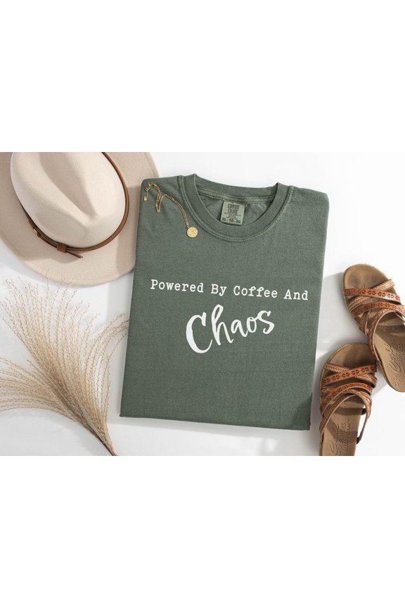 Powered Coffee Chaos Playful Meme T-Shirt All Size S-3XL