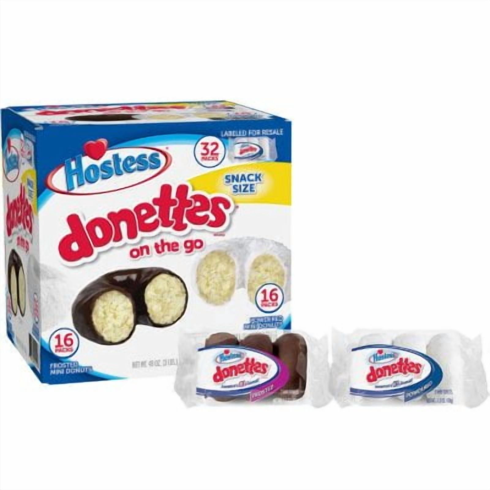 Hostess Mini Powered Donettes and Frosted Chocolate Mini Donettes (1.5oz / 32pk) pack of 2