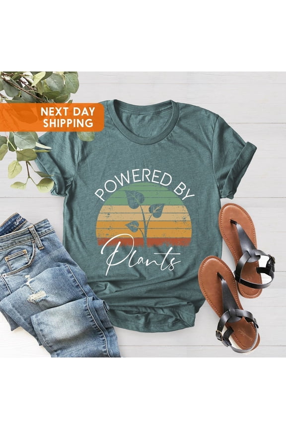Powered By Plants Shirt, Vegetarian Shirt, Plant Lover Shirt, Vintage Plants Shirt, Vegan Shirt, Shirt Gifts for Vegan, Farmer Mom Gift Tee Tshirt All Size S-5XL
