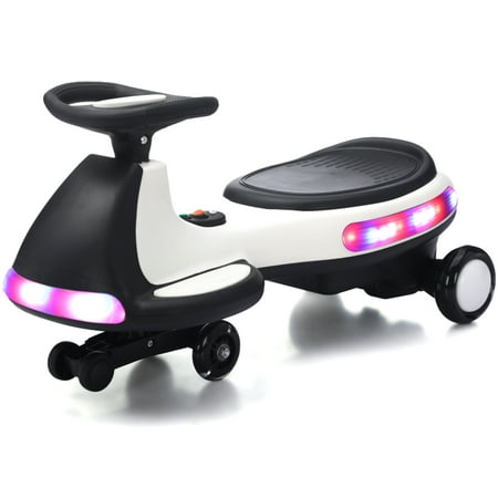 iRerts 12V Electric Wiggle Car for Kids with Pedal, Powered Ride on Toys for Toddlers, 2 in 1 Drifting Swing Car with Bluetooth, Anti-Rollover, Flashing Wheels, for Ages 3+ Gifts, Black+White