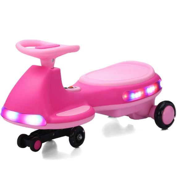 iRerts 12V Electric Wiggle Car for Kids with Pedal, Powered Ride on Toys for Toddlers, 2 in 1 Drifting Swing Car with Bluetooth, Anti-Rollover, Flashing Wheels, for Ages 3+ Gifts, Pink
