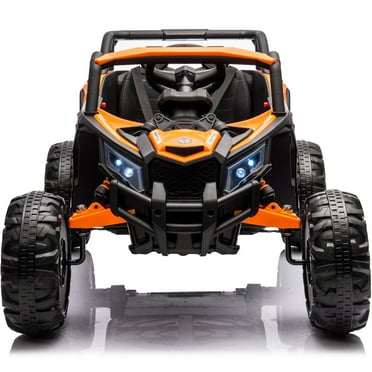 Powered Ride on Toy UTV for Boys, 24 Volt Ride on Cars with Remote Control, Bluetooth, Music Player, Spring Suspension, LED Lights, Larger Seat 4 Wheeler Electric Cars for Kids Girls Gifts, Orange