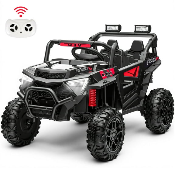 iRerts 24V Ride on UTV, Powered Ride on Cars with Remote Control, Bluetooth, Music Player, 4 Wheels Suspension, LED Lights, Ride on Toys Electric Vehicles Cars for Kids Boys Girls Gifts, Black