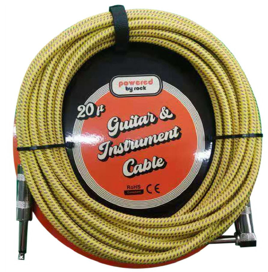 Powered By Rock 20ft Braided Guitar Cable - 1/4 Inch Jack for Amp ...