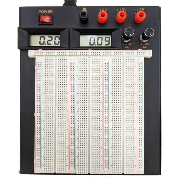 Powered Solderless Breadboard with 2390 Tie Points, 3 Regulated Power Supplies, 2 LCD Display Voltmeters