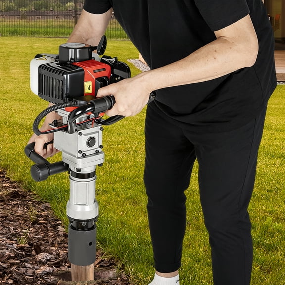 Powered T-Posts Pile Driver, 2-Stroke 32.6CC Gasoline Jack Hammer Post Piling Driver, Handheld Pile Pounder, Internal Vibration Dampening