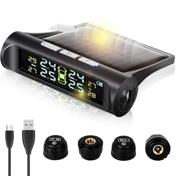 Powered TPMS with 4 External Sensors  Waterproof Tire Pressure Monitoring System for Truck/RV/Car, 5 Alarm Modes & Sunlight-Readable Display, -22F to 185F Range