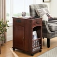 thumbnail image 1 of Powered Traditional End Table With Charging Station - Narrow Side Ports And Outlets For Bedroom Living Room, Red Walnut In Space-saving Design Function, 1 of 6