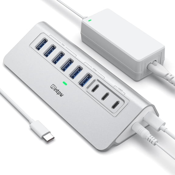 Powered USB Hub 10Gbps, 9-Port USB 3.2 Hub, USB C Hub with USB A/USB C 3.2, 4 USB 3.0, 2 PD 45W Charging Ports, 65W Power Adapter and 3.3FT Cable, Aluminum USB Hub for Laptop, iPhone 17/16/15PC