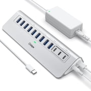 INTPW Powered USB C Hub for Laptop, 12-Port USB Hub with 10Gbps Data Transfer, USB C and USB A Ports, 45W PD Charging for MacBook and PC
