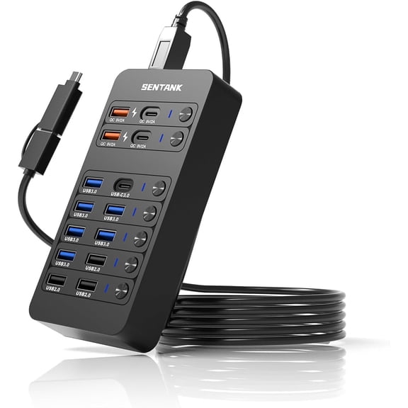 Powered USB Hub,14 Ports Data Hub Splitter with 6 3.0 Port,4 Charging Port,1 USB-C PD 60W Port w LED Individual On/Off es for ,Mac Pro,Laptop/PC