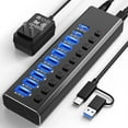 thumbnail image 1 of Powered USB Hub 3.2, AUBEAMTO 10-Port USB 3.2/USB C Hub (10Gbps USB-A 3.2 +2 USB-C 3.2 +7 USB 3.0 Ports) with Individual On/Off Switches and 12V Power Adapter, Aluminum USB Hub Powered for Laptop PC, 1 of 8