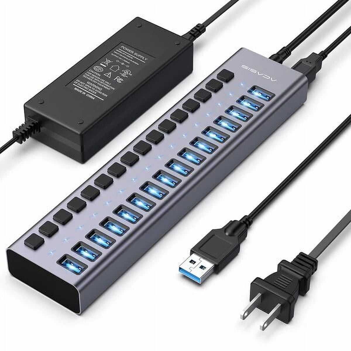 Powered USB Hub, 8-Port USB Hub 3.0 with SD/TF Card Readers, USB 3.0 Port  Hub with Individual On/Off Switches and 5V/4A Power Adapter, USB C Hub