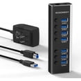 thumbnail image 1 of Powered USB Hub, ROSONWAY Aluminum 7 Port USB 3.0 Hub with 24W AC Adapter and 3.3ft USB 3.0 Data Cable , RSW-A37S, 1 of 5
