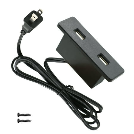 Powered USB Hub Socket Recessed USB Power Strip Outlet with Power Supply 2 USB Ports 2.1A Mounted into Bed Desk Table Sofa Black