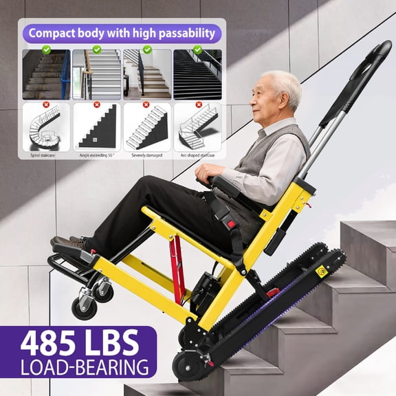 Powered Wheelchair, Stair Climbing Wheelchair, Motorized Elderly Stair Chair,Electric Stair Lifts for Seniors, Load Capacity 480lbs, Foldable