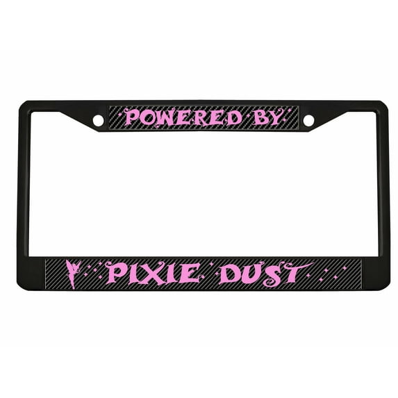 Powered by Pixie Dust Style Heavy Duty Metal License Plate Frame Car Accessories Auto License Plate Frame Car Tag Holder Cover (Carbon)