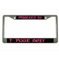 thumbnail image 1 of Powered by Pixie Dust Style Metal License Plate Frame Personalized/Car Accessories Car Tag Holder Cover (Chrome/Black/Dark Pink), 1 of 2