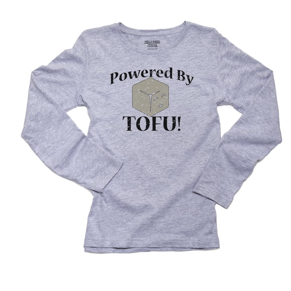 Powered by TOFU - Smiling Vegetarian Women's Long Sleeve Grey T-Shirt