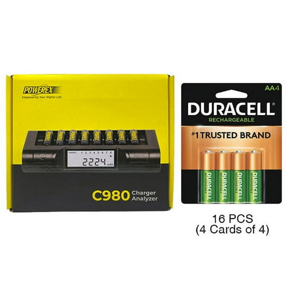 Powerex C980 Smart Charger & 16 AA Duracell Rechargeable (DX1500) Batteries (2500 mAh)