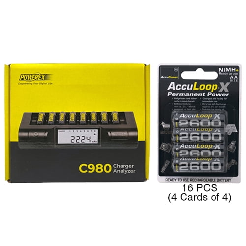 Powerex C980 Smart Charger & 16 AA NiMH AccuPower AccuLoop-X Rechargeable Batteries (2600 mAh)