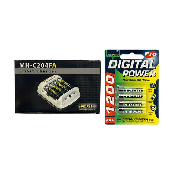 Powerex MH-C204FA AA / AAA Smart Battery Charger & 4 x AAA NiMH AccuPower Micro Batteries (1200 mAh) Charger