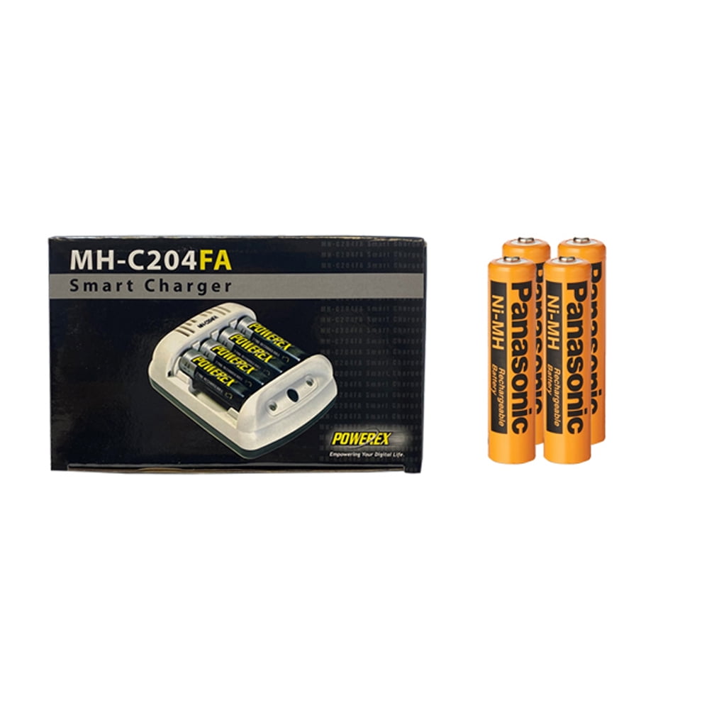 Powerex MH-C204FA AA / AAA Smart Charger & 4 x AAA Panasonic 750 mAh NiMH Batteries (Low Discharge) Charger