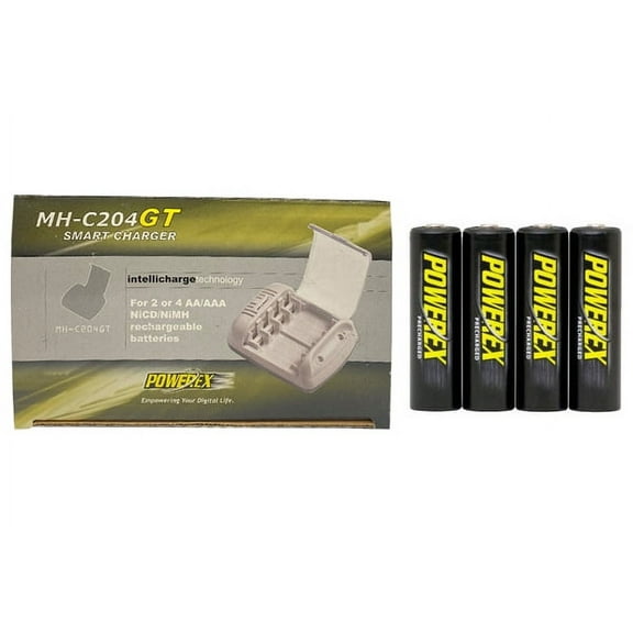 Powerex MH-C204GT AA / AAA Smart Battery Charger & 4 AA NiMH Powerex PRO Rechargeable Batteries (2700 mAh) with Battery Case